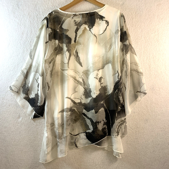 Womens Abstract Floral Top Sz L Flowy Asymmetrical Studded Artsy Layered Flare - Picture 6 of 14